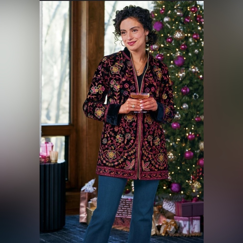Soft Surroundings NWT Boho Astrid Embroidered Velvet Jacket – PM (10/12 P) - Picture 6 of 15